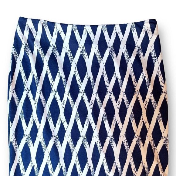 J McLaughlin Womens Skirt Sz 2 Blue White Bamboo Trellis Print Stretch Knit - Picture 2 of 5